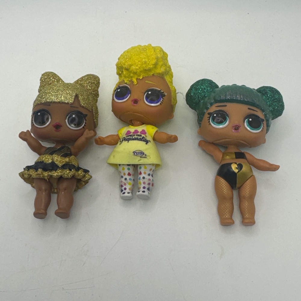 LOL‎ Surprise Doll Lot of 3 Glitter Hair Peeps Peepsonality Gold Teal Yellow